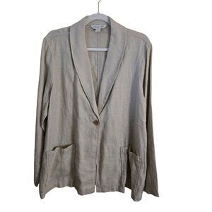 Coldwater Creek Unstructured Linen Blazer Natural Tan Shawl Collar Size XL